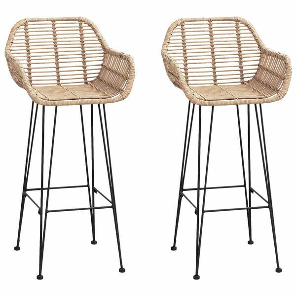 vidaXL Silla de Bar 2 pcs Natural 55 x 52 x 92 cm Ratan e Hierro