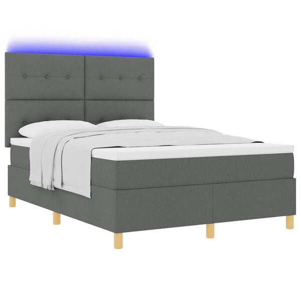 vidaXL Cama Box Spring LED con colch&oacute;n Gris oscuro 160 x 200 cm tela