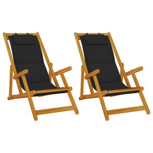 vidaXL Silla de playa con coj&iacute;n 2 pcs Marr&oacute;n Madera de Acacia S&oacute;lida