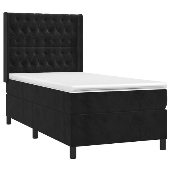 vidaXL Cama box spring colch&oacute;n y LED terciopelo negro 90x200 cm