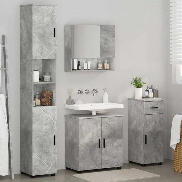 vidaXL Juego de muebles de ba&ntilde;o con caj&oacute;n 4 pcs Gris Concreto