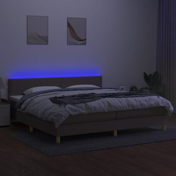 vidaXL Cama box spring con colch&oacute;n LED tela gris taupe 200x200 cm