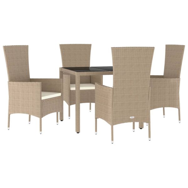 vidaXL Set comedor de jard&iacute;n 5 pzas con cojines rat&aacute;n sint&eacute;tico beige