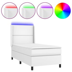 vidaXL Cama box spring y colch&oacute;n LED cuero sint&eacute;tico blanco 90x200 cm