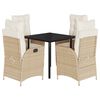 vidaXL Set comedor de jard&iacute;n 5 pzas con cojines rat&aacute;n sint&eacute;tico beige