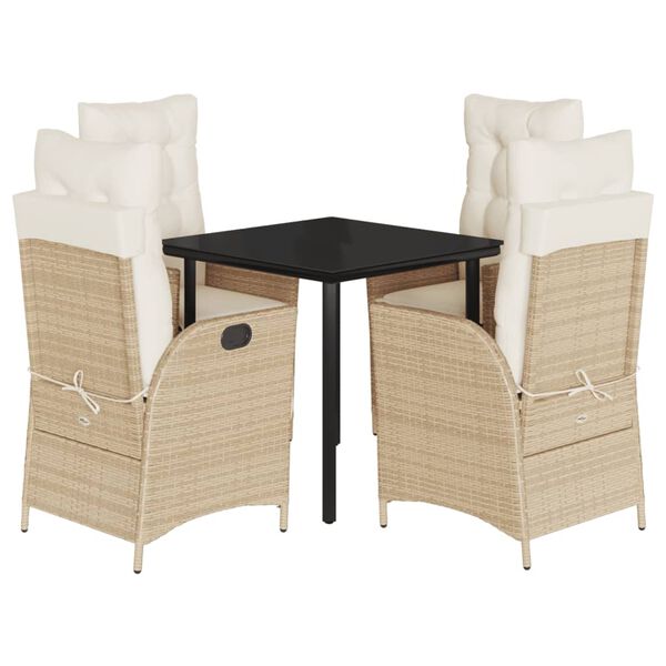 vidaXL Set comedor de jard&iacute;n 5 pzas con cojines rat&aacute;n sint&eacute;tico beige