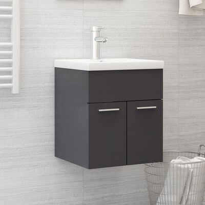 vidaXL Armario para lavabo contrachapada gris brillo 41x38,5x46 cm