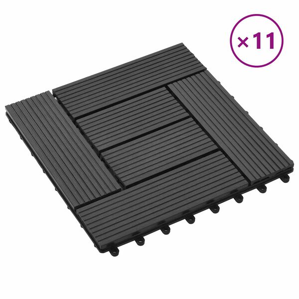 vidaXL Tile de Decking 11 pcs Negro 30 x 30 cm WPC