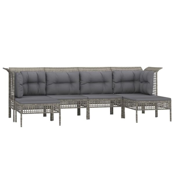 vidaXL Set de muebles de jard&iacute;n 6 pzas y cojines rat&aacute;n sint&eacute;tico gris