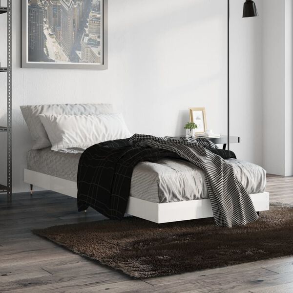 vidaXL Estructura de cama madera de ingenier&iacute;a blanco brillo 75x190 cm