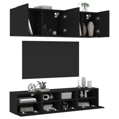 vidaXL Muebles de TV de pared 5 piezas madera de ingeniería negro