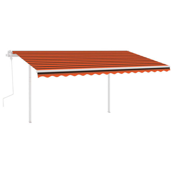 vidaXL Toldo manual retr&aacute;ctil con postes naranja y marr&oacute;n 4,5x3,5 m