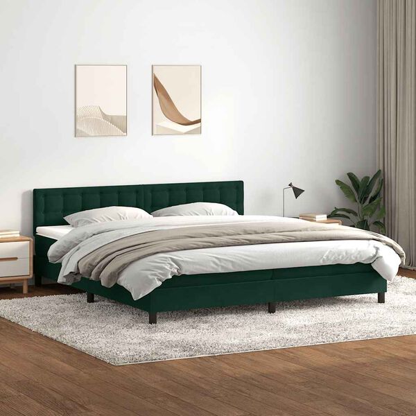 vidaXL Cama box spring con colch&oacute;n y LED terciopelo verde oscuro 180x220 cm