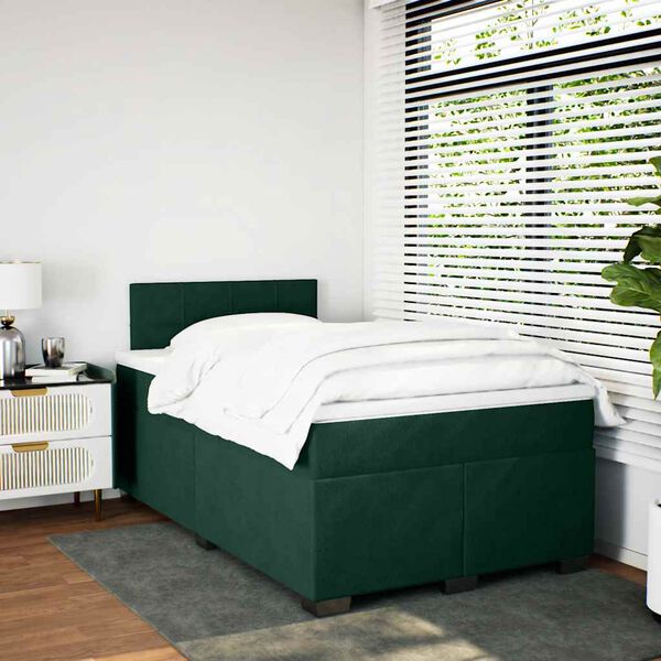 vidaXL Cama box spring con colch&oacute;n terciopelo verde oscuro 120x190 cm