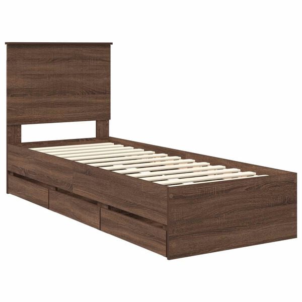 vidaXL Estructura de cama Roble Marr&oacute;n 75 x 190 cm Madera Ingenieril