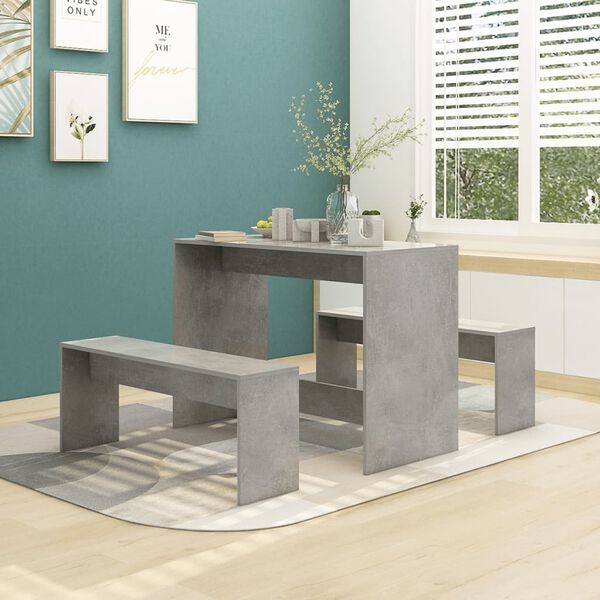 vidaXL Juego de comedor 3 piezas madera contrachapada gris hormigón