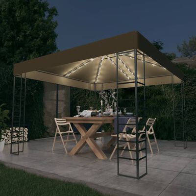 vidaXL Carpa cenador de jardín con tira de luz LED 3x3m taupé 180 g/m²