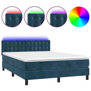 vidaXL Cama box spring colch&oacute;n y LED terciopelo azul oscuro 140x190 cm