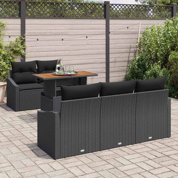 vidaXL Conjunto de sof&aacute; de jard&iacute;n 6 pcs Negro Polirat&aacute;n