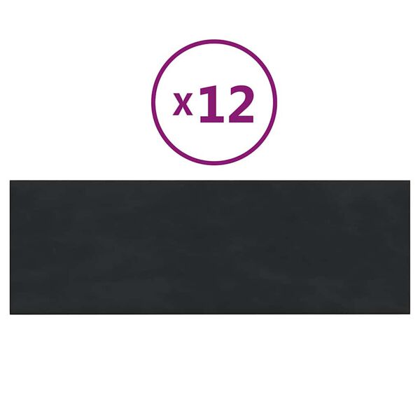vidaXL Paneles de pared 12 uds terciopelo negro 90x30 cm 3,24 m&sup2;