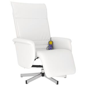 vidaXL Sill&oacute;n reclinable masaje con reposapi&eacute;s cuero sint&eacute;tico blanco