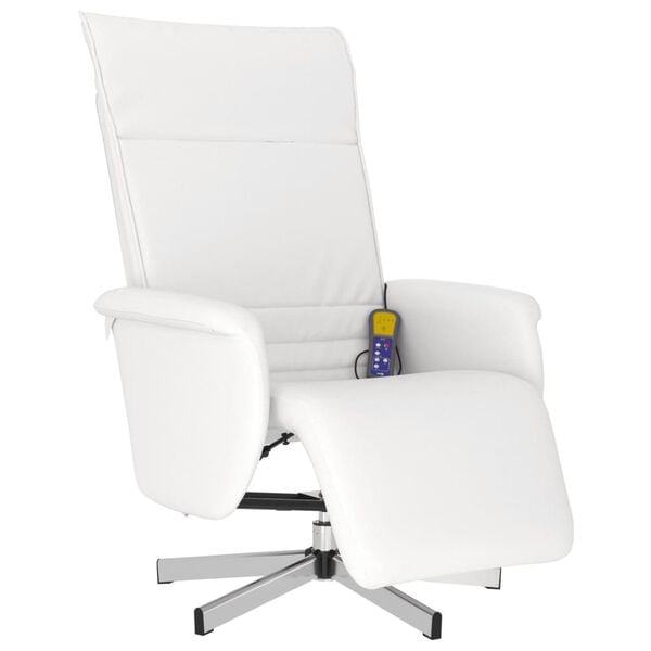 vidaXL Sill&oacute;n reclinable masaje con reposapi&eacute;s cuero sint&eacute;tico blanco