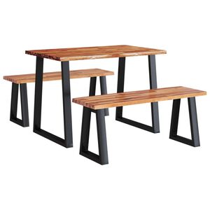 vidaXL Juego de comedor con borde vivo 3 piezas madera maciza acacia