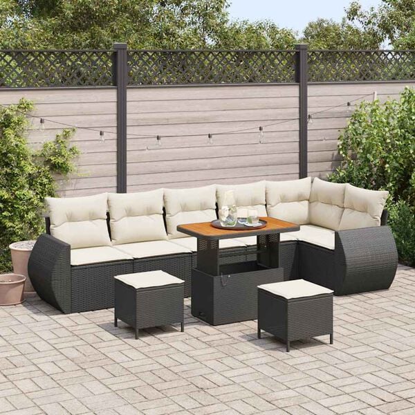 vidaXL Conjunto de sof&aacute; de jard&iacute;n con coj&iacute;n 9 pcs Negro y crema
