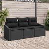 vidaXL Conjunto de sofás de jardín 3 pcs Negro ratán sintético