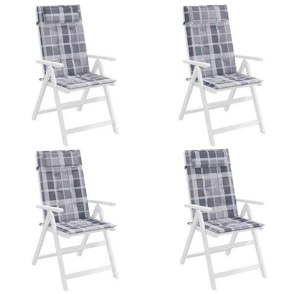 vidaXL Cojines de silla respaldo alto 4 uds tela Oxford a cuadros gris