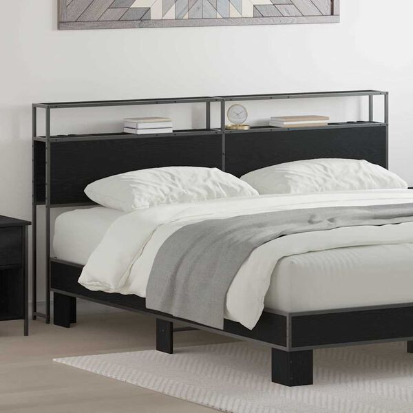 vidaXL Cabecera de almacenamiento con estante Roble negro 200 cm