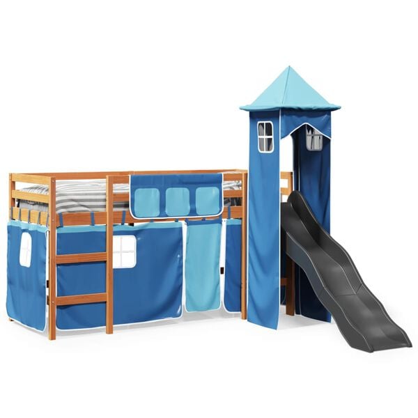 vidaXL Cama alta para ni&ntilde;os con torre madera pino azul 80x200 cm