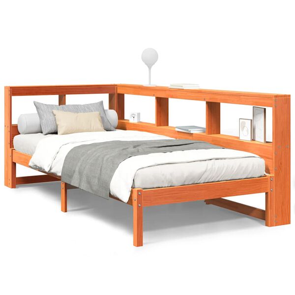 vidaXL Cama con estanter&iacute;a sin colch&oacute;n madera maciza marr&oacute;n 90x190 cm