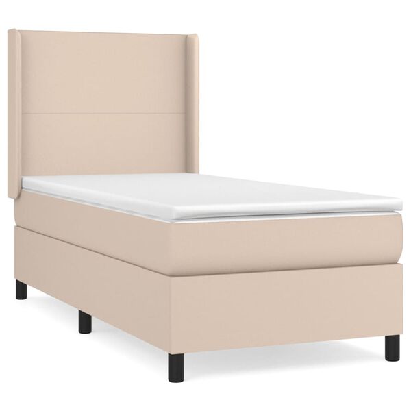 vidaXL Cama box spring con colchón cuero sintético capuchino 90x190 cm