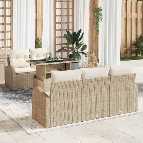 vidaXL Conjunto de sof&aacute; de jard&iacute;n 6 pcs Beige Rattan de Poli&eacute;ster
