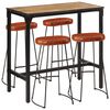 vidaXL Set de mesa alta y taburetes 5 pzas madera maciza mango y metal