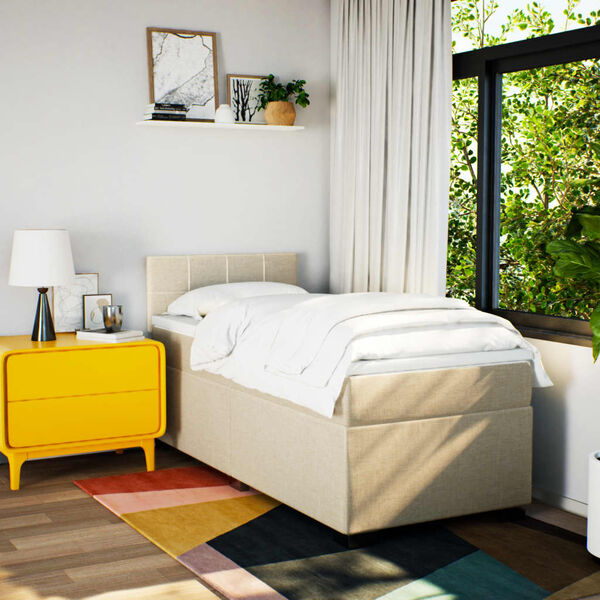 vidaXL Cama box spring con colch&oacute;n tela color crema 80x200 cm