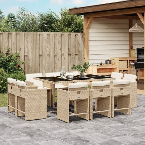 vidaXL Set comedor de jard&iacute;n 11 pzas con cojines rat&aacute;n sint&eacute;tico beige