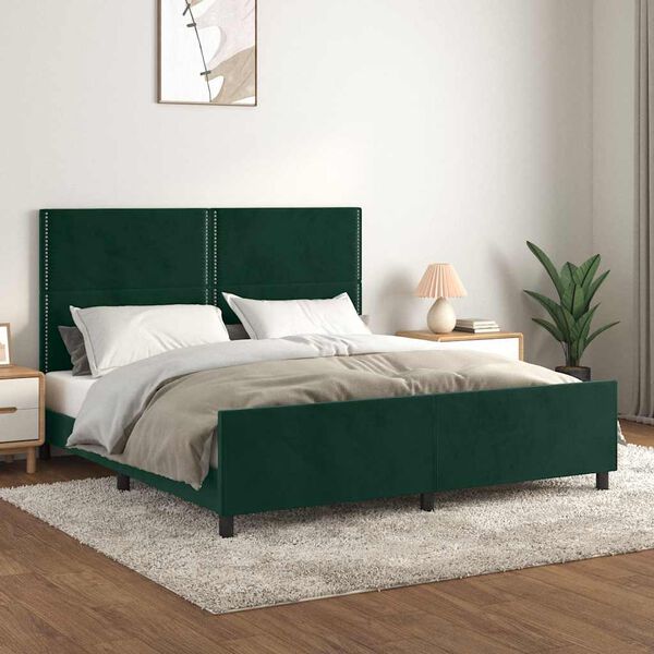 vidaXL Estructura cama sin colch&oacute;n terciopelo verde oscuro 200x200 cm