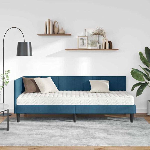 vidaXL Estructura de Cama Esquina con Colchón 2 pcs Azul Terciopelo