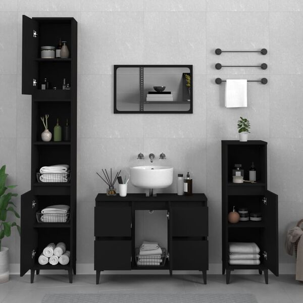 vidaXL Juego de muebles de ba&ntilde;o 2 pzas madera contrachapada negro