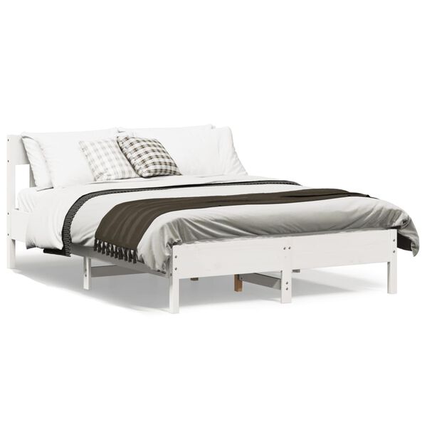 vidaXL Estructura de cama sin colch&oacute;n madera de pino blanco 135x190 cm