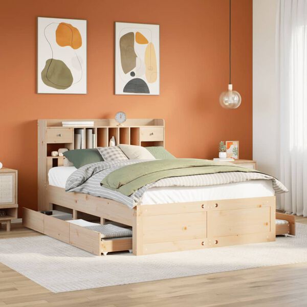 vidaXL Cama con estanter&iacute;a sin colch&oacute;n madera maciza de pino 160x200cm