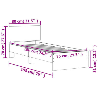 vidaXL Estructura cama con cabecero madera ingeniería blanca 75x190 cm