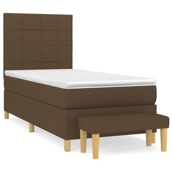 vidaXL Cama box spring con colch&oacute;n tela marr&oacute;n oscuro 90x200 cm