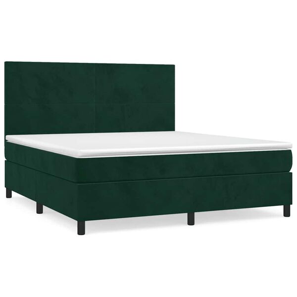 vidaXL Cama box spring con colch&oacute;n terciopelo verde oscuro 160x200 cm