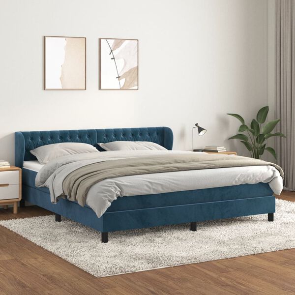 vidaXL Cama box spring con colch&oacute;n terciopelo azul oscuro 180x200 cm