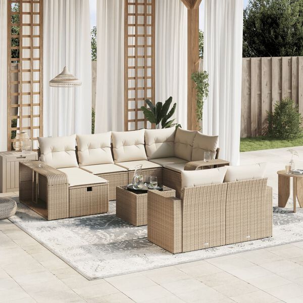 vidaXL Set de sof&aacute;s de jard&iacute;n 11pzas con cojines rat&aacute;n sint&eacute;tico beige