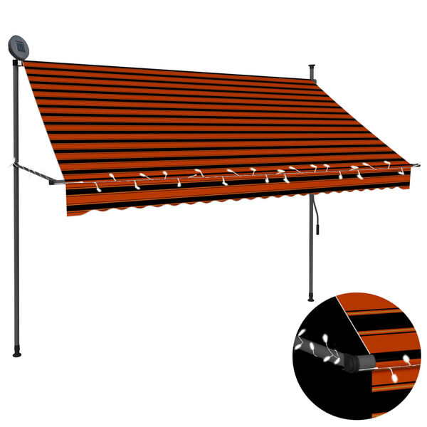 vidaXL Toldo manual retr&aacute;ctil con LED naranja y marr&oacute;n 250 cm