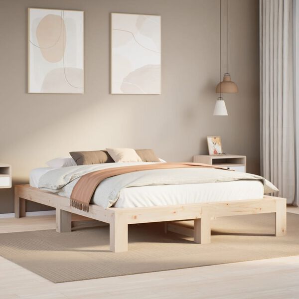 vidaXL Estructura de cama sin colch&oacute;n madera maciza de pino 140x190 cm